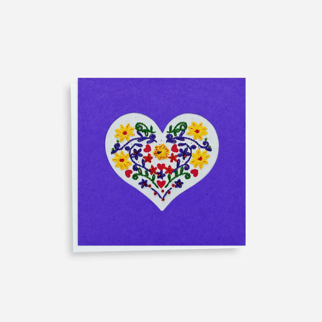 Hand-embroidered Floral Heart Greeting Card