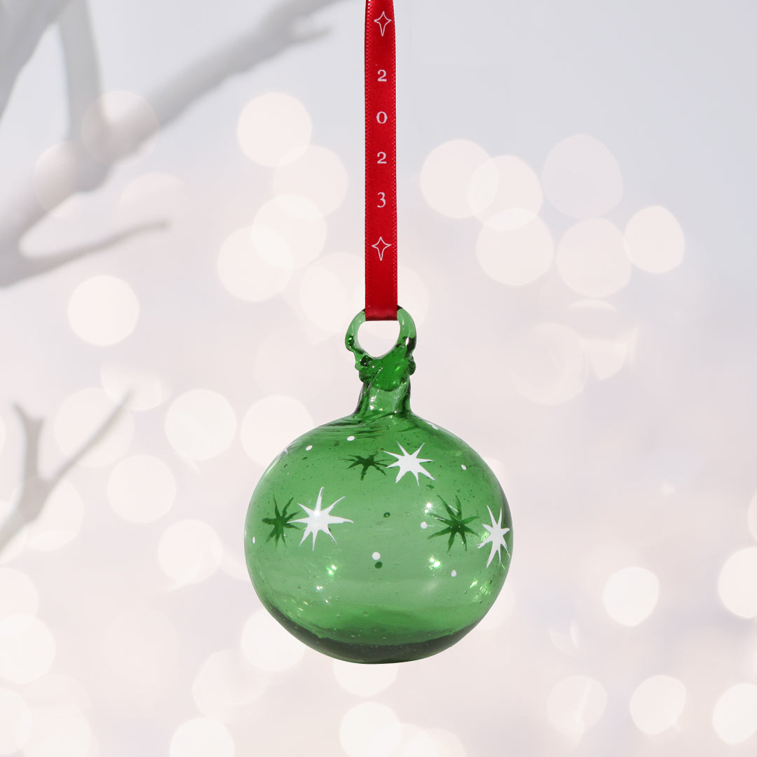 Christmas Decorations Bethlehem Glass Bauble - Green Star 