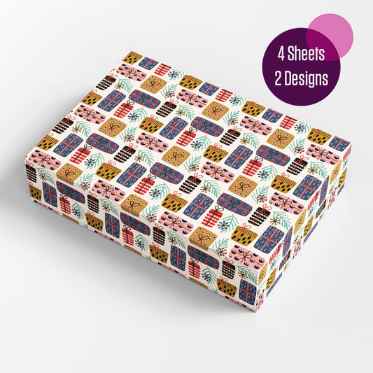 Stationery Colourful Christmas Wrapping Paper & Tag Set 
