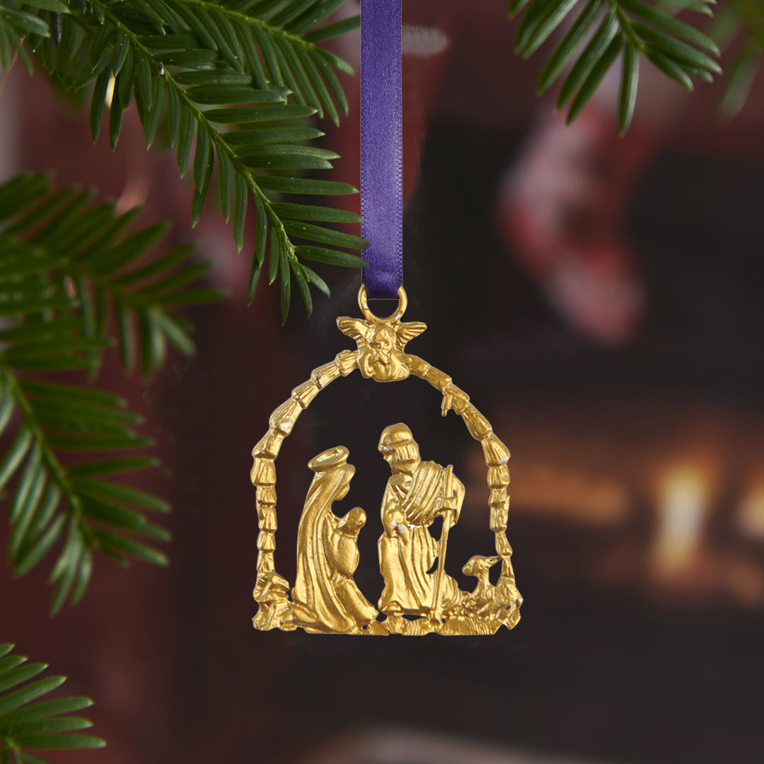 Christmas Decorations Metal Hanging Nativity Decoration Gold 