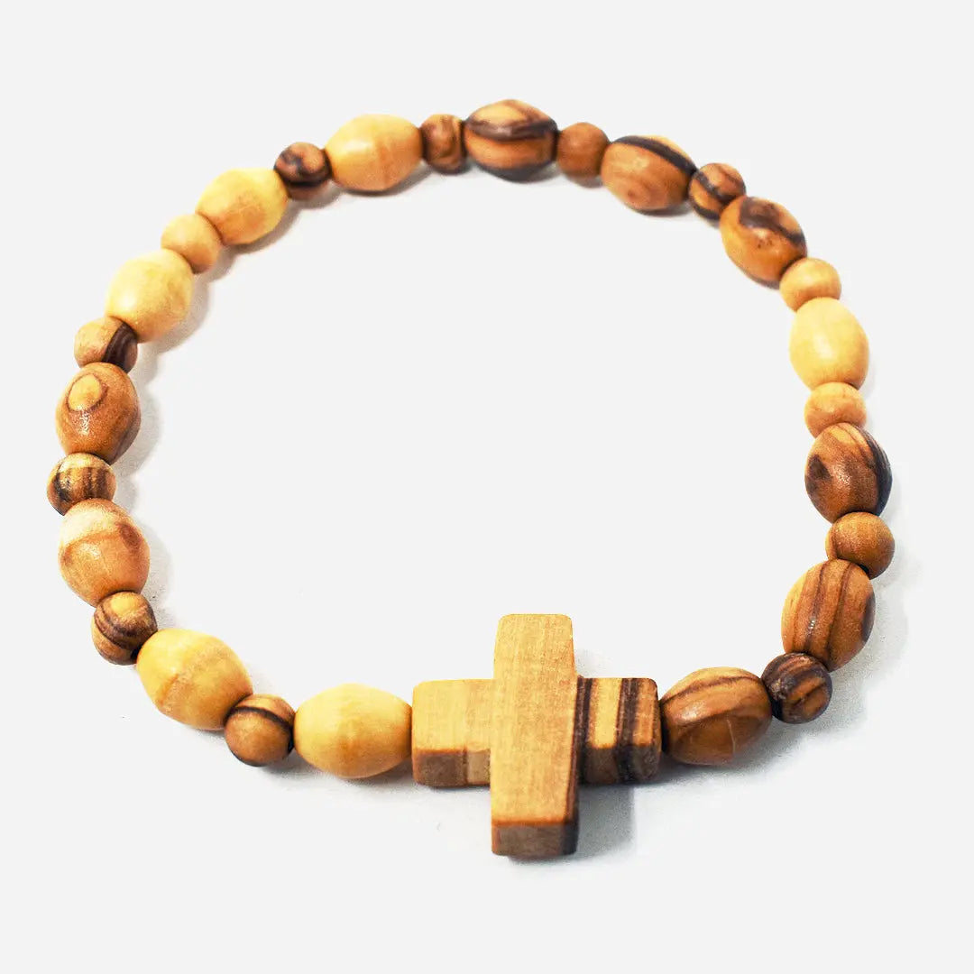 Olive Wood Bracelet with Cross