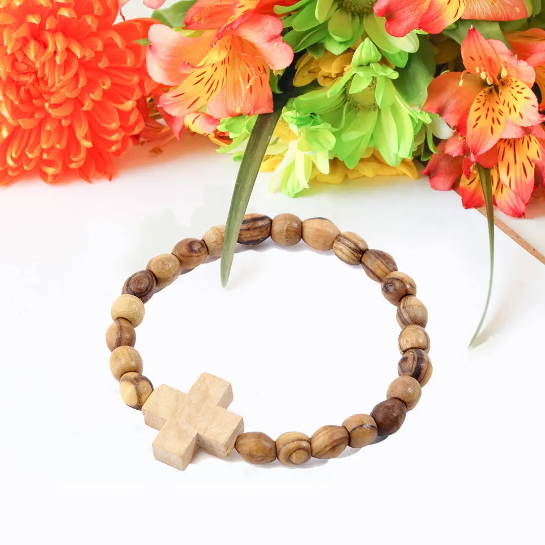 Accessories Olive Wood Bracelet with Cross