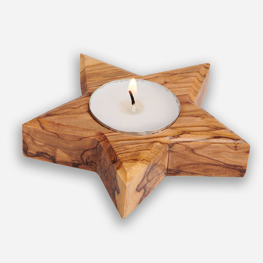 Charity Homeware_Olive Wood Star Tealight Holder 