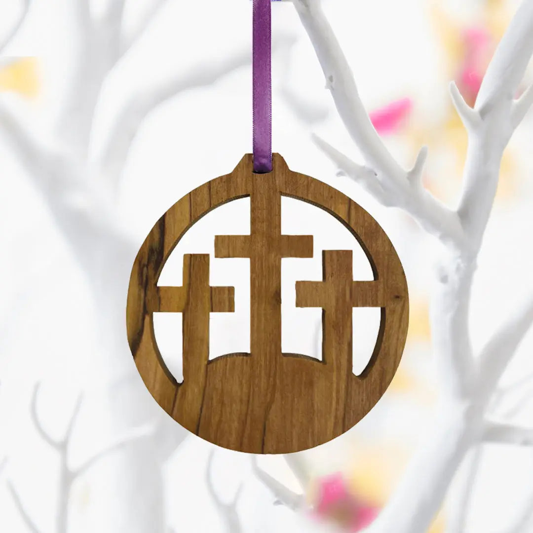 Easter Tree Decorations Olive Wood Three Crosses Decoration